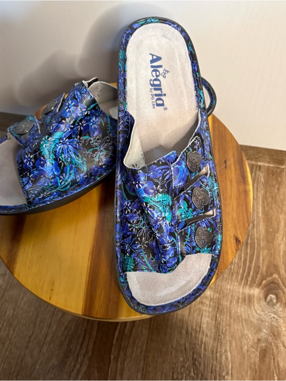 Alegria Multicolor Floral Leather Slip-On Sandal Comfort 3-Strap Size 10